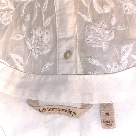 Soft Surroundings Embroidered Beaded Floral Appliqué Button-down Shirt - Picture 5 of 7